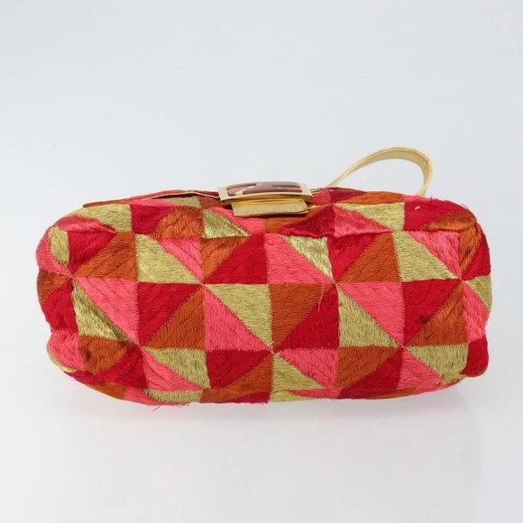 FENDI Mamma Baguette Shoulder Bag Satin Red Gold Auth 144979 - Picture 7 of 16